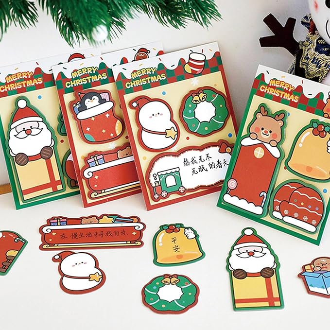 4 Pack Cute Sticky Notes Cartoon Christmas Sticky Memo Pads Kawaii Xmas Small Self-Stick Memo Note Pad Office School Supplies (Christmas)