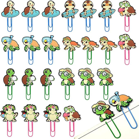 Cute Paper Clips, 24Pcs Sea Turtle Bookmark Paperclips Bulk Metal Fun Cute Turtle Planner Clip Charms Clamp Desk Accessories Stationery Colorful Office Supplies Gifts for Student Teacher Party Decor