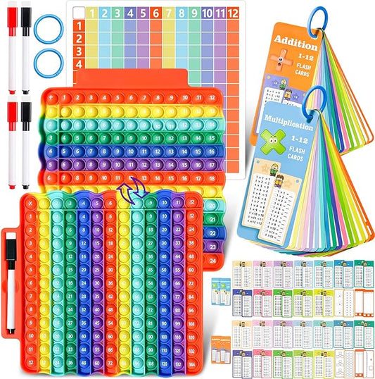 Addition Flash Cards + Multiplication Flash Cards + Math Board, Math Flash Cards & Chart, Times Table Manipulatives for Preschoolers 3rd,4th,5th,6th Grade