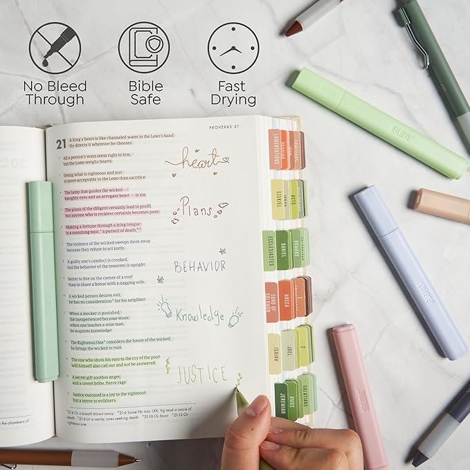 BLIEVE - Aesthetic Highlighters and Gel Pens With Soft Ink and Chisel Tip, Bible Highlighters and Pens No Bleed, Dry Fast Easy to Hold, for Bible Journaling Planner Supplies (EARTHY)