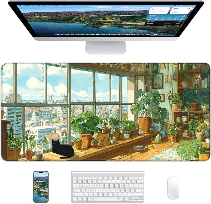 XL Gaming Mouse Pad, 31.5x17.5'' Large Desk Mat with Anti-Slip Rubber Base & Stitched Edges for Gaming, Office, Home - Greeny Cottage