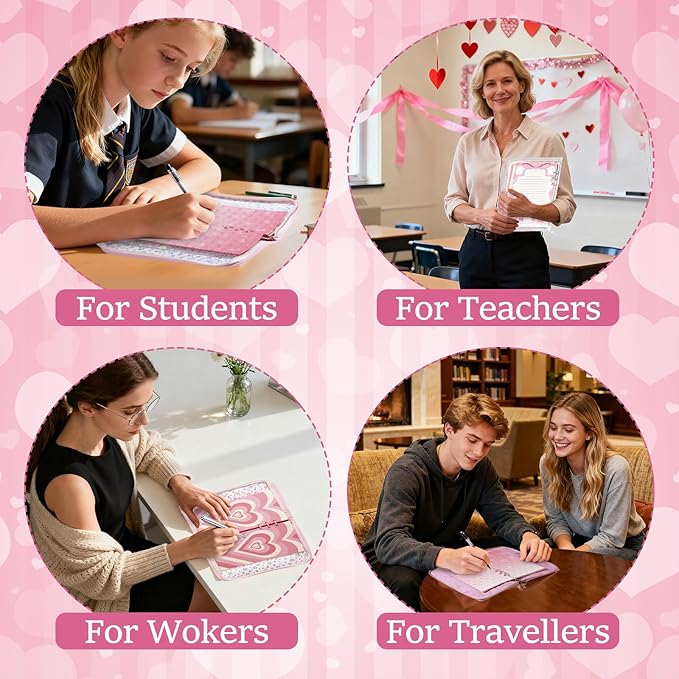 100 Sheets Pink Love Heart A5 Planner Inserts - 120GSM Thick Refill Paper for A5 6-Ring Binder, Cute Bear Loose Leaf Sheets for Journal Diary Budget Planning