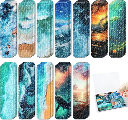 120 Pieces Anxiety Sensory Stickers with 2 Textured Stickers - Desk Fidget and Calming Sticker with Storage Box for Adults & Teens - Anxiety Relief Sensory Strips (Ocean)