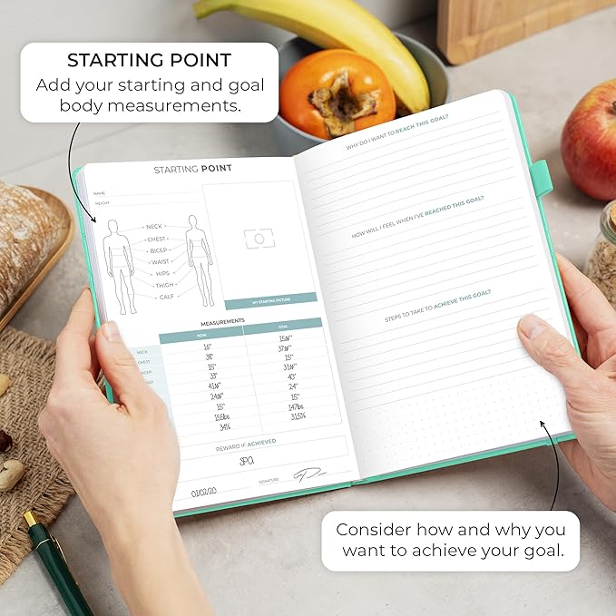 Clever Fox Food Journal - Daily Food Diary, Meal Planner to Track Calories & Nutrients, Weight Tracker Notebook, A5 (Turquoise)