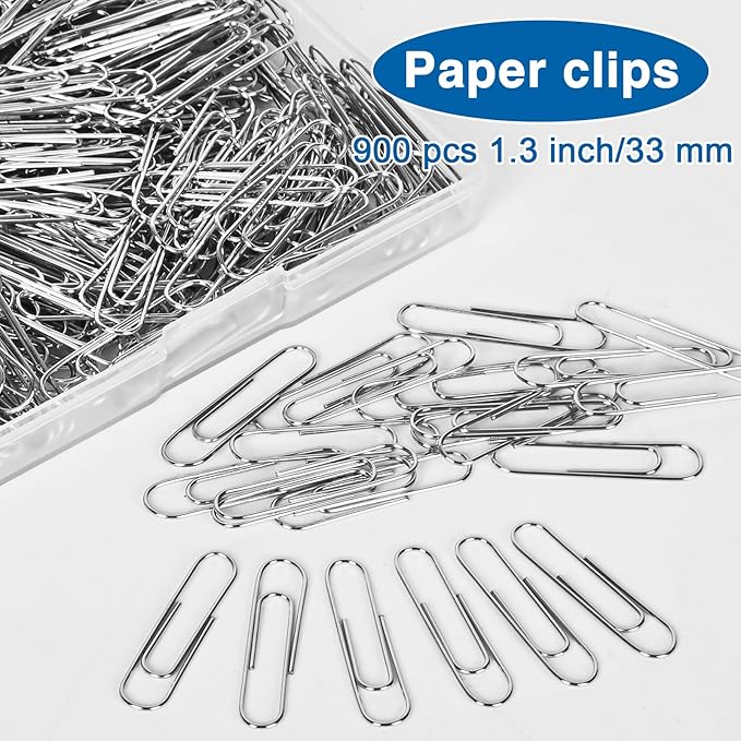 KrvyrnPaper Clips Medium 900Pcs Bulk Paper Clips, 1.3 Inch Nickel Coated, Rust Resistant, Smooth No-Snag Edges, Ideal for Office Mate Filing, School Supplies & Organizing