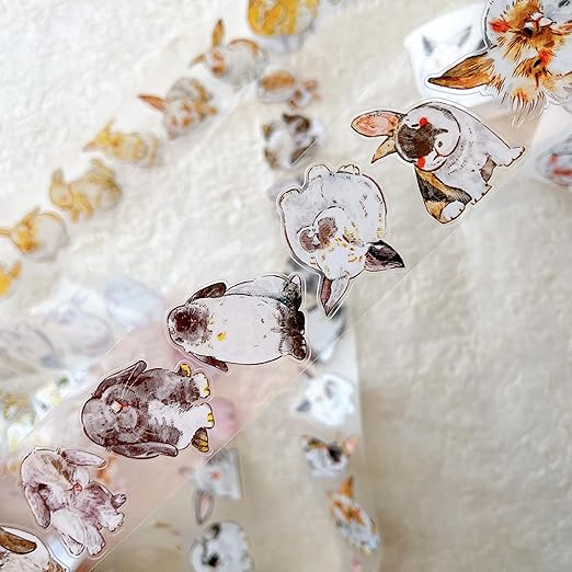 Seahorse Forest Vol6 A34 Cute Rabbit Ji,Pre-Cut Kawaii Thin Clear PET Washi Tape Stickers,Original Design,for Journaling,Scrapbooking,Planner,Scrapbook Supplies,Scrapbook Stickers, Bullet Journal