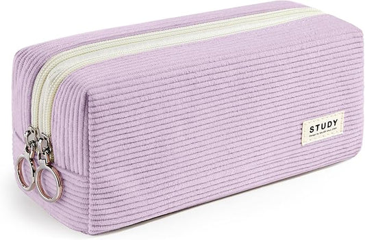 KALIDI Large Pencil Case Corduroy Pencil Pouch Box Cute School Supplies for Teen Girls Boys, Purple