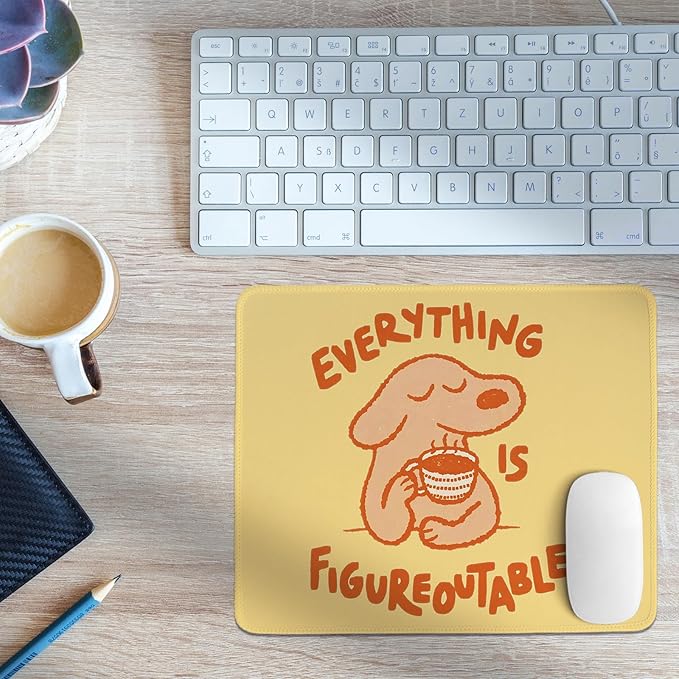 Yellow Cute Dog Mouse Pad,Positive Affirmations Mouse Pads,Kawaii Motivational Desk Mat for Home Office Dorm Desktop Decor,Dog Lover Gift,Everything is Figureoutable,10.2x8.3 Inch