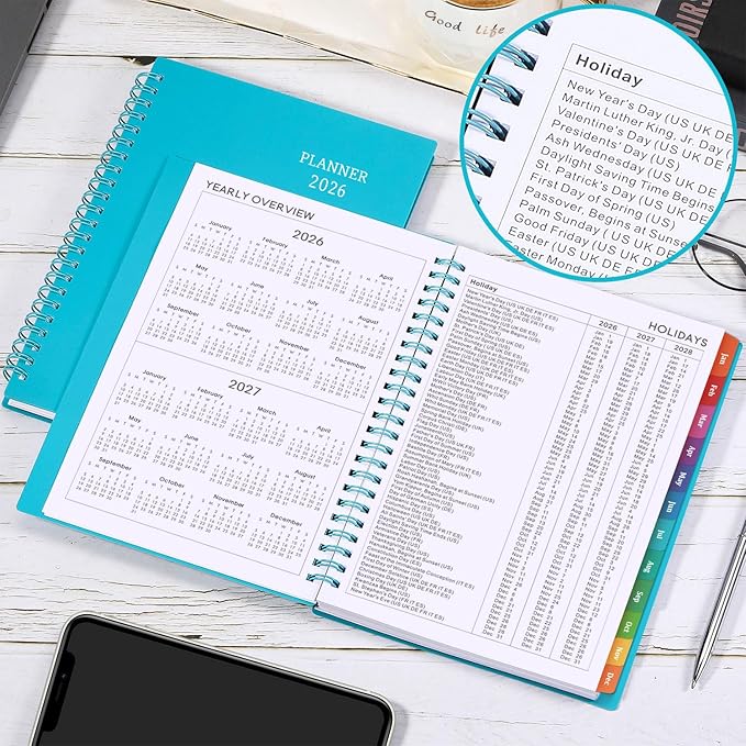 2026 Planner - Planner 2026, 2026 Planner Weekly and Monthly with Tabs, Jan 2026 - Dec 2026, 6.25" × 8.3", Strong Twin-Wire Binding