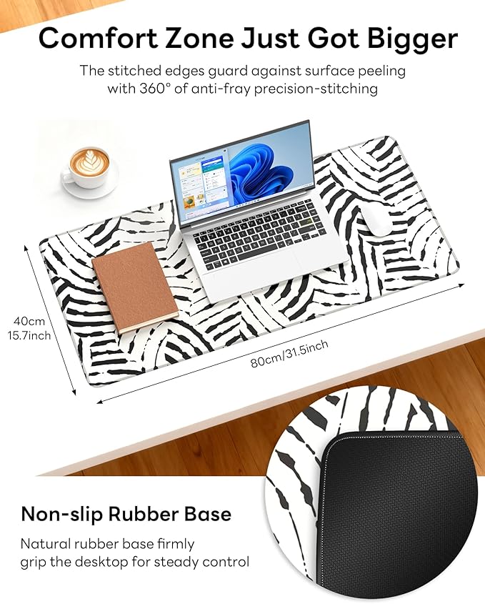 XL Gaming Mouse Pad, 31.5x17.5'' Large Desk Mat with Anti-Slip Rubber Base & Stitched Edges for Gaming, Office, Home - Tiger Stripes
