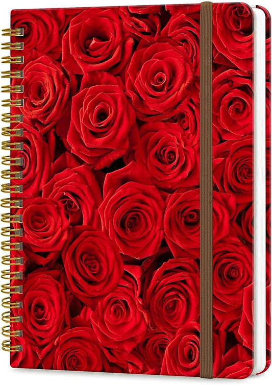 Spiral Journal Notebook, A5 Cute Notebooks for Women Men, College Ruled Hardcover Notebook for Work & Note Taking, 60 Pages Double-Wire Journals for Writing, Luxury Red Roses