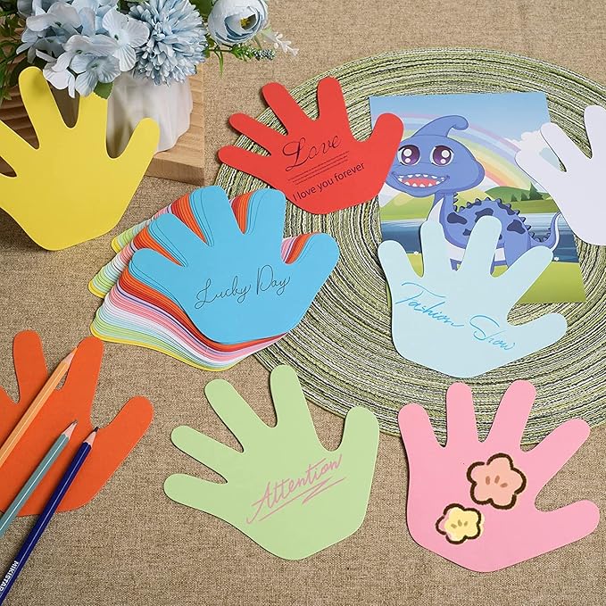 144 Pieces Hand Cutouts Paper Hand Shape Cut-Outs Assorted Color Handprint Shape Cutouts Blank Creative Paper Cutouts for Kids DIY Craft Art Project Home School Classroom Decorations