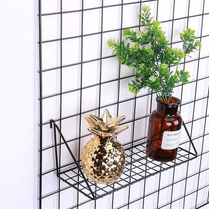 Kaforise Hanging Straight Shelf for Wire Wall Grid Panel, Small Wire Wall Organizer and Display Shelf, Size 11.8" X 4.3",Black Painted
