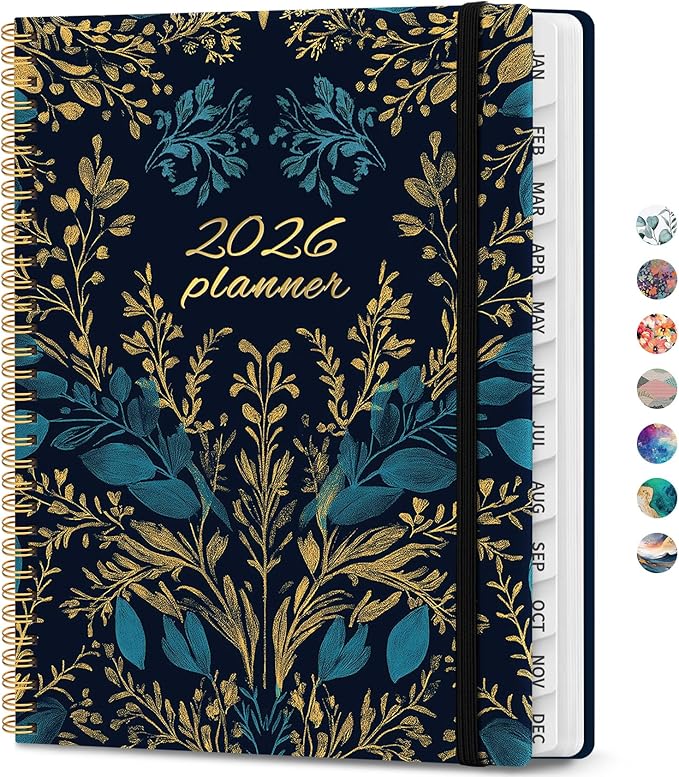 2026 Planner, Weekly and Monthly Calendar Planner Book, January 2026 - December 2026, Hardcover Spiral Planner with Monthly Tabs, Notes Pages, Perfect for Women & Men, A4 (8.5" x 11") - Midnight