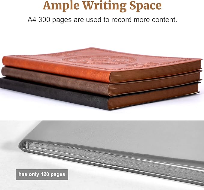 CAGIE Lined Journal Notebook for Women Men, 300 Pages Soft Cover Notebook Leather Journals for Writing, 180 Lay Flat Vintage Mens Journal Personal Diary 8.5"×11", Dark Brown