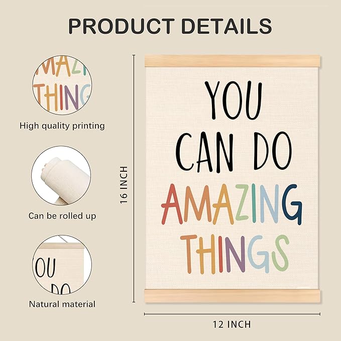 ROXMART Boho Inspirational Kids Poster Hanger Frame, Motivational Wall Decor, You Can Do Amazing Things Positive Wall Art Prints Decor for Kids Room Nursery Playroom Classroom, 12x16 Inch