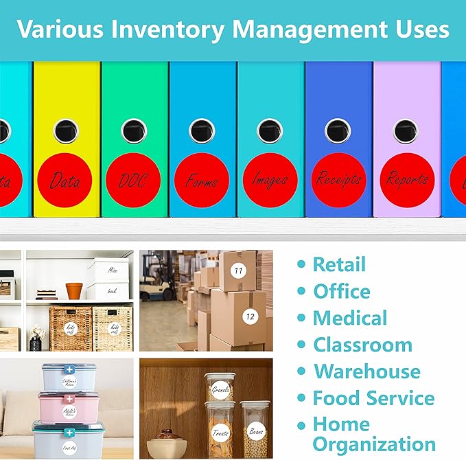 500 PCS Round Red Color Coding Circle Dots Inventory Stickers Labels with Perforation Line in Roll (3" in Diameter)