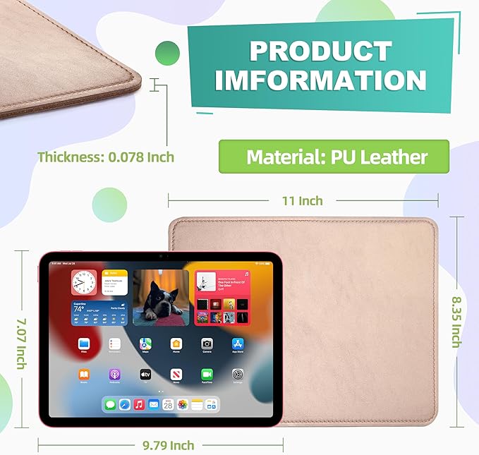 PU Leather Mouse Pad With Stitched Edge, Micro-Fiber Base, Non-Slip Waterproof for Computers, Laptop, 8x11 Inch (Champagne Gold)