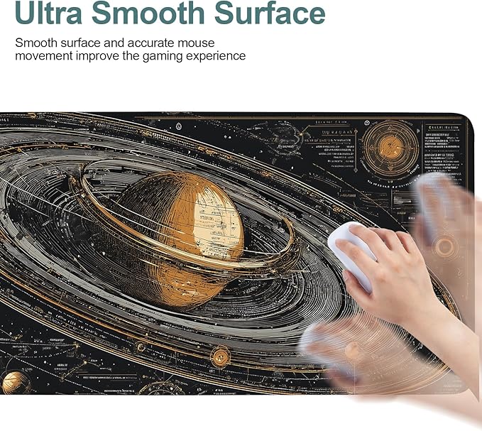Saturn Planet Extended Gaming Mouse Pad 35.4 x 15.7 Inch – Space-Themed Desk Mat for Gaming, Office Work, and Study, with Non-Slip Rubber Base