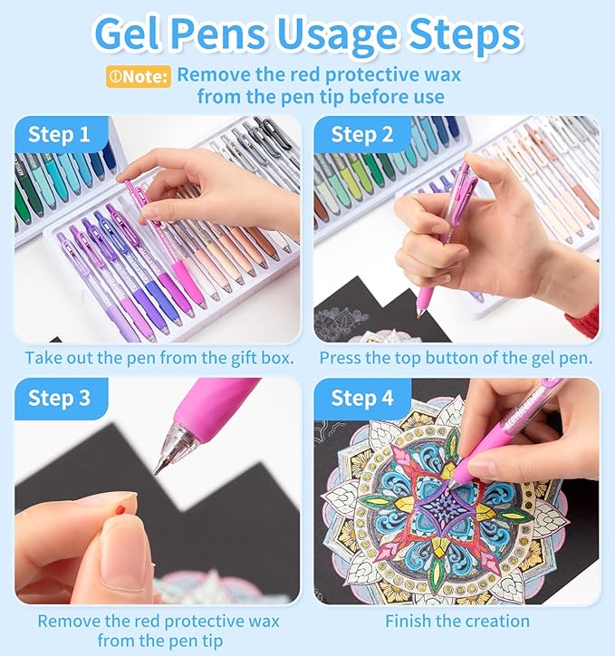 Gel Pens For Coloring, 90 Colors Retractable Colored Pens for Black Paper & White Paper, 0.7mm Fine Point Colorful Pens for Coloring, Writing, Drawing, Journaling, Note Taking, Office, Home