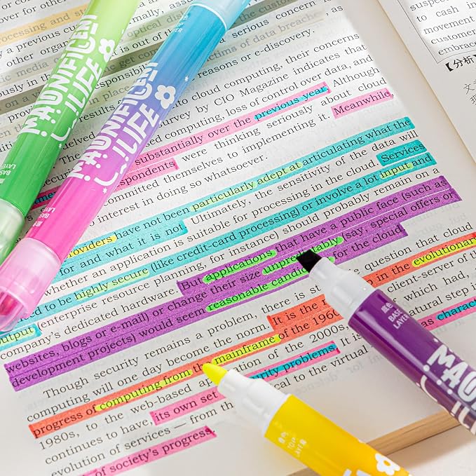 Dual Tip Pastel Highlighters, 8 Colors, 4-Pack, No Bleed Quick Dry Ink, Chisel and Bullet Tips (DOpamine+macarom).