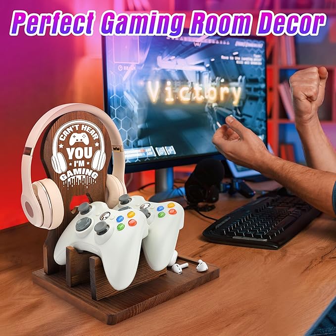 Valentine Gamer Gifts for Teen Boy, Gamer Accessories Stuff, Gaming Gifts for Son, Boyfriend, Husband, Wooden Headphone Stand