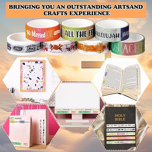 Janlaugh 24 Rolls Christian Washi Tape Gifts Bulk Religious Inspirational Scripture Supplies Vintage Bible Verse Washi Tape for Bible Journaling Study Crafting Spring Easter Gifts Favors