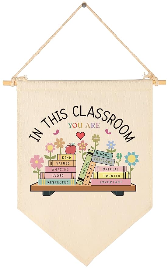 In This Classroom You Are Canvas Banner-Classroom,School Reading Nook Wall Decor-Elementary Kindergarten Wall Art, Teacher Gift- Counselor Office Decor-Inspiration Beige Pennant Flag 15.5''×11''