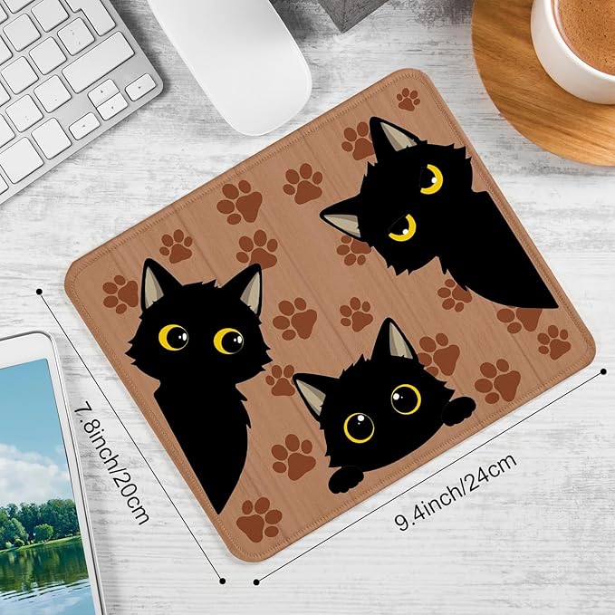 3 Black Cats Square Mouse Pad,Non-Slip Rubber Base Mouse Pad,Home Office Decoration Desktop Accessory,Laptop Mouse Pad for Office Laptops, 9.4x7.8x0.12inch.