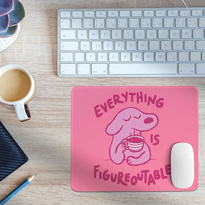 Pink Cute Dog Mouse Pad,Positive Affirmations Mouse Pads,Kawaii Motivational Desk Mat for Home Office Dorm Desktop Decor,Dog Lover Gift,Everything is Figureoutable,10.2x8.3 Inch