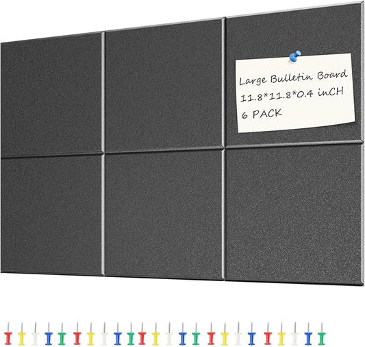 Large Bulletin Board 35.4" x 23.6", Black Cork Board, 6 Pack Cork Boards for Walls with 24 thumbtacks, Pin Board & Vision Board for Home Office, Student Dorm, Creative Studio