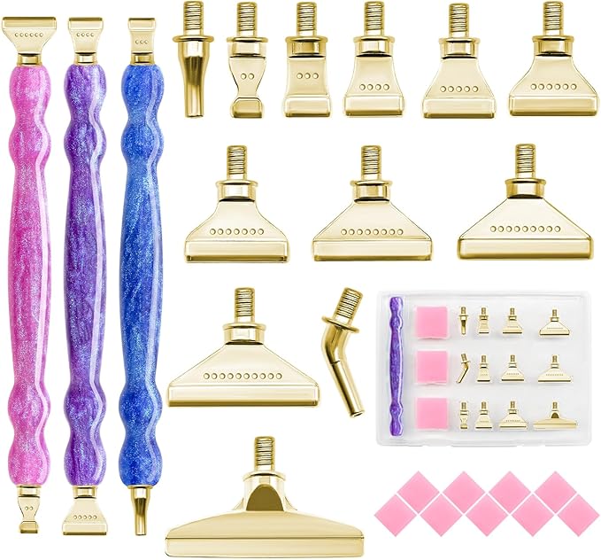 24pcs Diamond Art Pen Set with Metal Tips, Diamond Painting Accessories and Tools Kit for Adults(Three Pen + 12 Tips + 9 Dotting Clay)