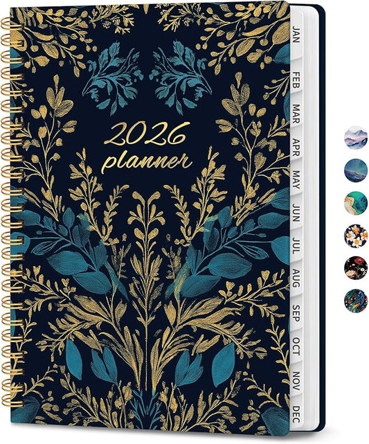 2026 Planner, Weekly and Monthly Calendar Planner for Women, Jan 2026 - Dec 2026, Hardcover Planning Agenda book with Tabs, Spiral Bound, Inner Pocket, Perfect for School Office Supplies, 6.3" x 8.5" - Golden Elegance