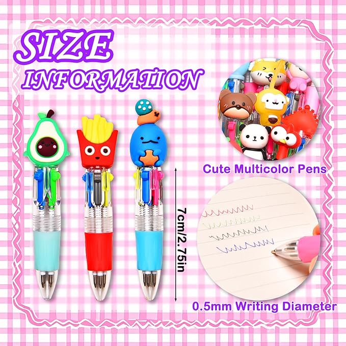 60Pcs Mini Multicolor Pens in One 4-in-1, Cute Pens Bulk for Party Favors and Birthdays, Delightful Ballpoint Pen Gifts Classroom Prizes (60pcs)