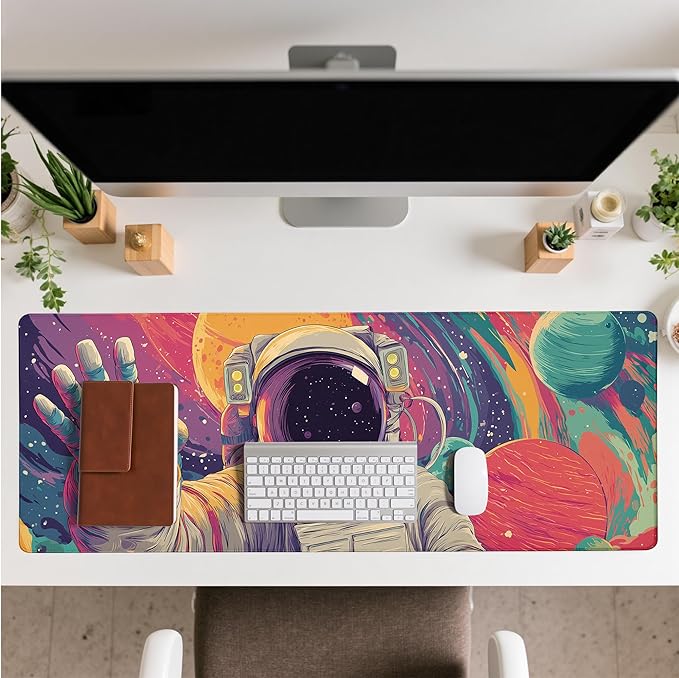 Astronaut Mouse Pad Desk Mat XL Extended Large Gaming Desk Pad Mousepad, Wave Your Hand Computer Laptop Keyboard and Mouse Mat, Desktop Protector Mat for Office and Home 31.5x11.8 in