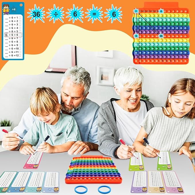 Multiplication Flash Cards + Division Flash Cards + Math Board, Math Flash Cards & Chart, Times Table Manipulatives for Preschoolers 3rd,4th,5th,6th Grade