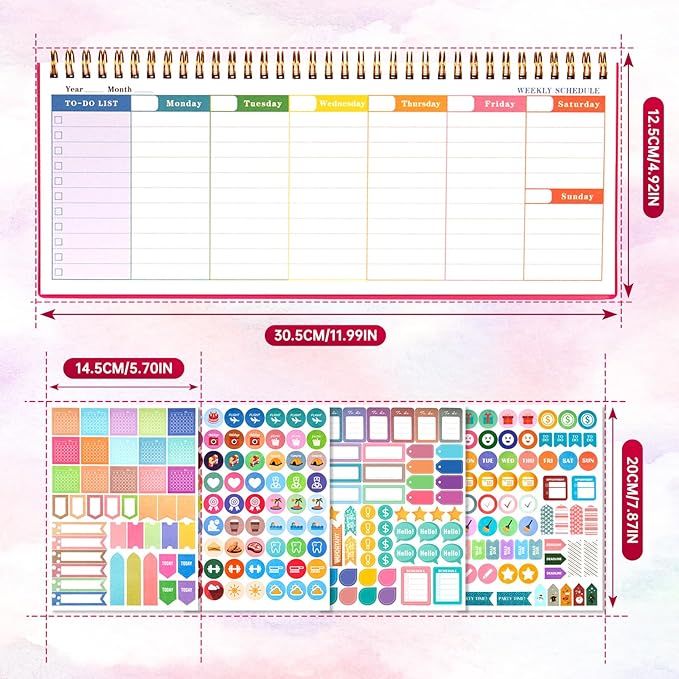 Undated Weekly Planner, 60-Week Horizontal Layout Desk Planner Daily To-Do List Pad for Office, Home & School Professionals & Students, Rose Red(5.4" x 12")