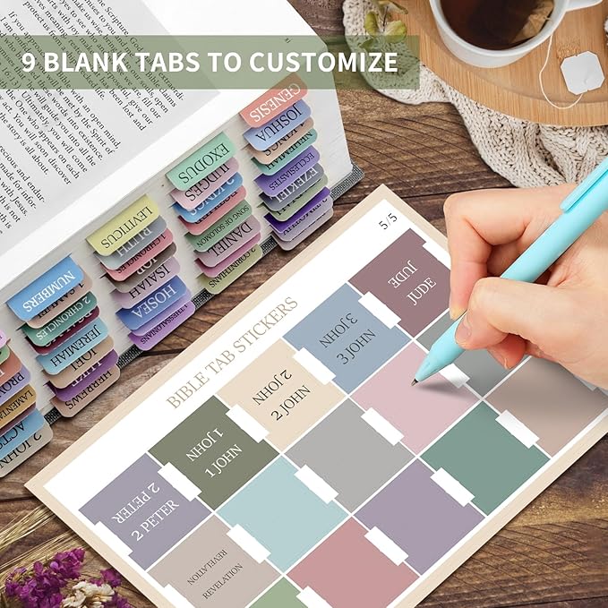 Bible Tabs for Women & Men, Laminated Bible Tabs for Study Bible, Large Print Bible Tabs for Easy Navigation, Bible Index Tabs, 66 Tabs Old & New Testament, Extra 9 Blank Tabs - Macaron