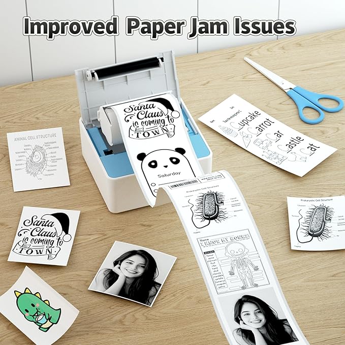 iDPRT Sticker Printer - Mini Portable Printer Bluetooth Thermal Label Printer with 1 Roll Sticker Paper, Inkless Sticker Maker Machine Pocket Instant Print for Study Notes, Pictures, DIY, Blue