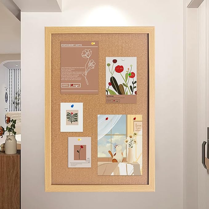 Cork Bulletin Board, 17x23 Inches Hanging Cork Board Wooden Framed with Pins for Wall, Dorm Room, Office, Home Decor – Natural Cork & Black Frame