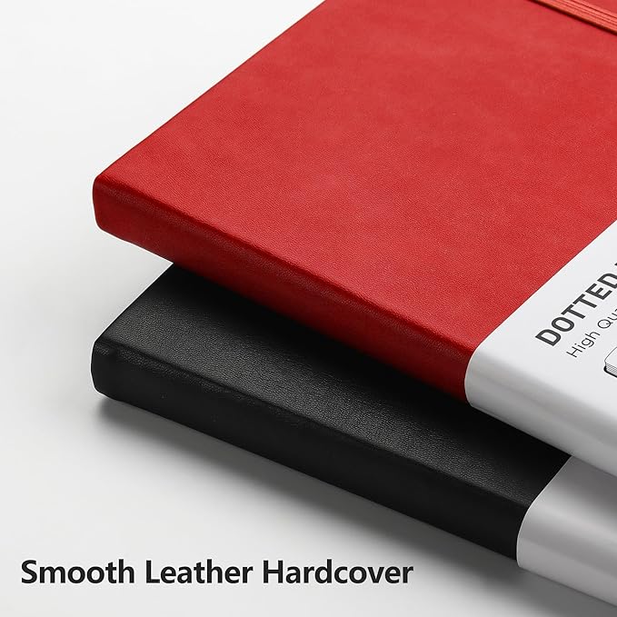 RETTACY Dotted Journal Notebook, 192 Pages, A5 Medium Size (5.7'' x 8.3''), Leather Hardcover, 100 GSM Thick Paper, for Bullet Journaling, Planning, Tracking (Red)