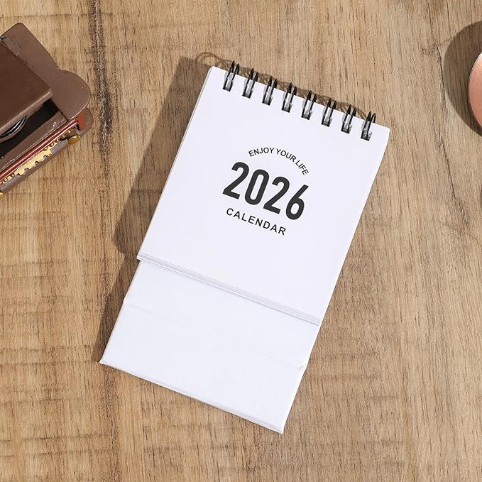 Mini Desk Calendar 2026 - Small Desk Calendar Runs January 2026 to June 2027, Monthly Calendar 250gsm Thick Paper Twin-Wire Binding with Stickers for Home Office School (Mini white)
