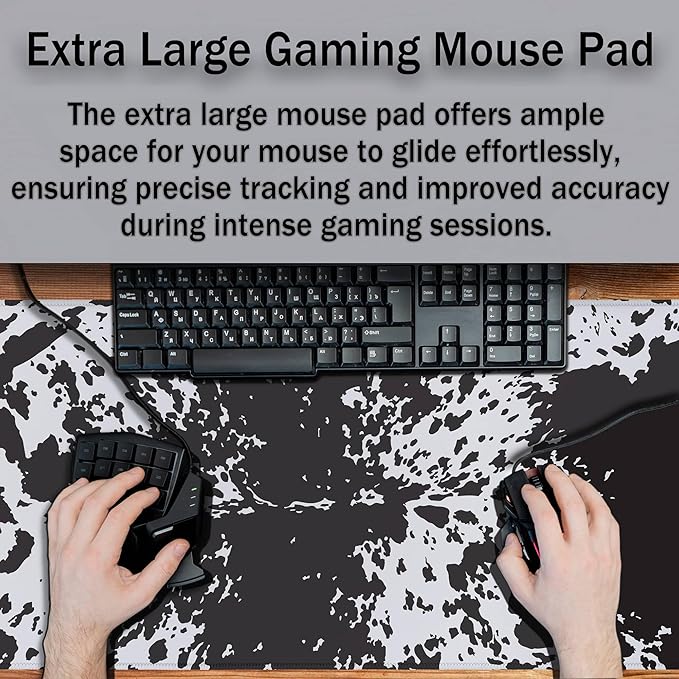 Big Mouse Pads Black Gaming Mousepad Computer Desk Mat Cute Desk Mat Non-Slip Rubber Base Waterproof with Stitched Edges 35.4 X 15.7 for Game Office, Horse Hide Animal Print