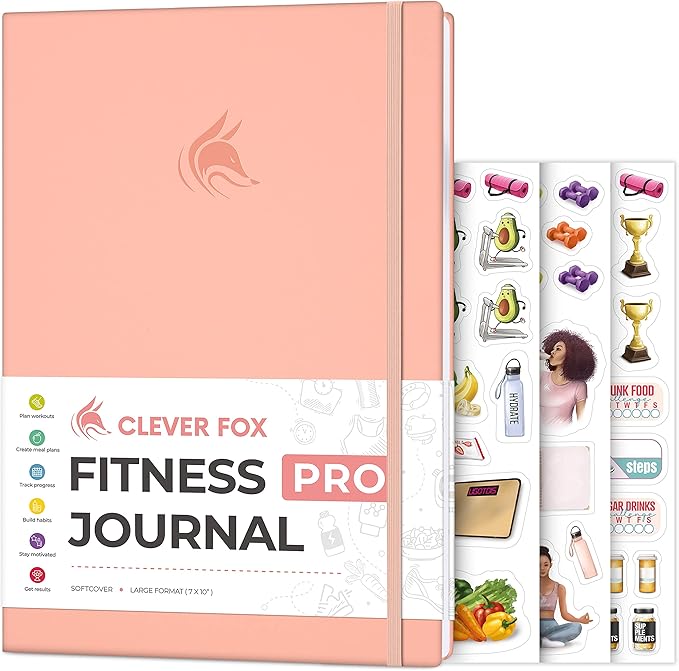 Clever Fox Fitness Journal PRO – Daily Workout Planner with Meal Planner & Habit Tracker – Gym Exercise Log Book for Women & Men – Fitness Planner Notebook – Lasts 6 Months, 7x10” - Light Pink