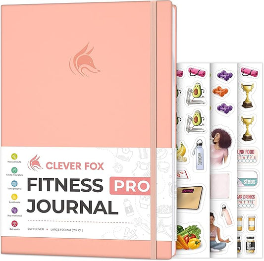 Clever Fox Fitness Journal PRO – Daily Workout Planner with Meal Planner & Habit Tracker – Gym Exercise Log Book for Women & Men – Fitness Planner Notebook – Lasts 6 Months, 7x10” - Light Pink