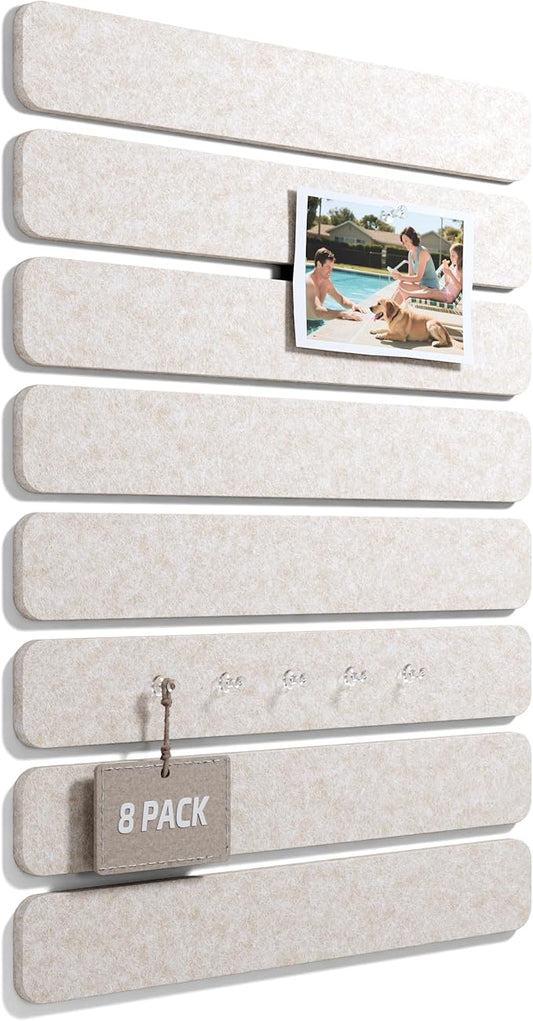 Fluxynara Cork Board Alternative Felt Strip Board 8-Pack 13"x2", Office Pin Board with 50 Push Pins, Adhesive Install for Bedroom Door & Home Office(Oatmeal)