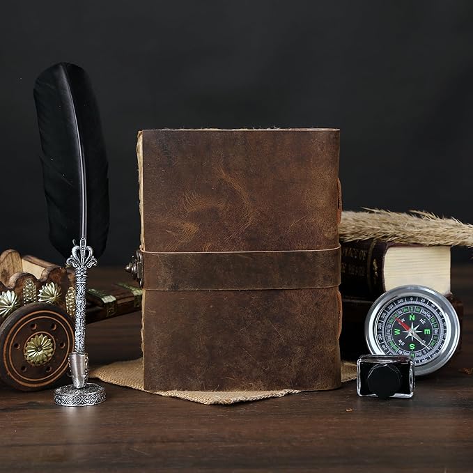 Vintage Leather Journal Handmade Buffalo Deckle Edge Paper – Leather Bound Journal for Women Men Vintage C-Lock Closure Ideal for Writing & Travel for Artists