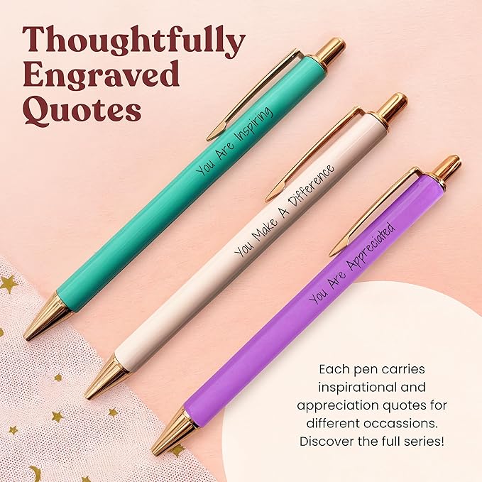 MESMOS 3pk Fancy Pen Set, Teacher Appreciation Gifts Ideas for Women, Best Teacher Gifts Supplies, Thank You Gift from Student, Difference Maker Gift, Aesthetic Nice Pen Set
