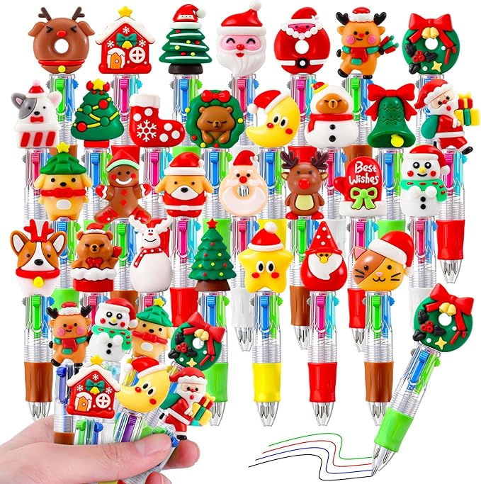CZWZ 30Pcs Mini Multicolor Pens in One 4-in-1 Cute Pens Bulk, Ballpoint Pen for Birthdays and Parties, Fun Gifts Assorted Ink Kawaii Pen(Christmas)