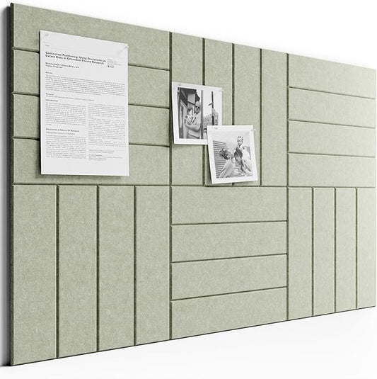 Bumusty Large Cork Board Alternative-36 x 24" Felt Bulletin Board Tiles, with 30 Pushpins, 40 Adhesive Tabs, 6-Pack Slat Wall Paneling, Cork Boards for Office Push Pin Board Felt Board-Sage